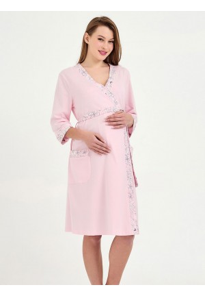 Комплект для роддома (халат + сорочка) "Мишель" розовый для беременных и кормящих